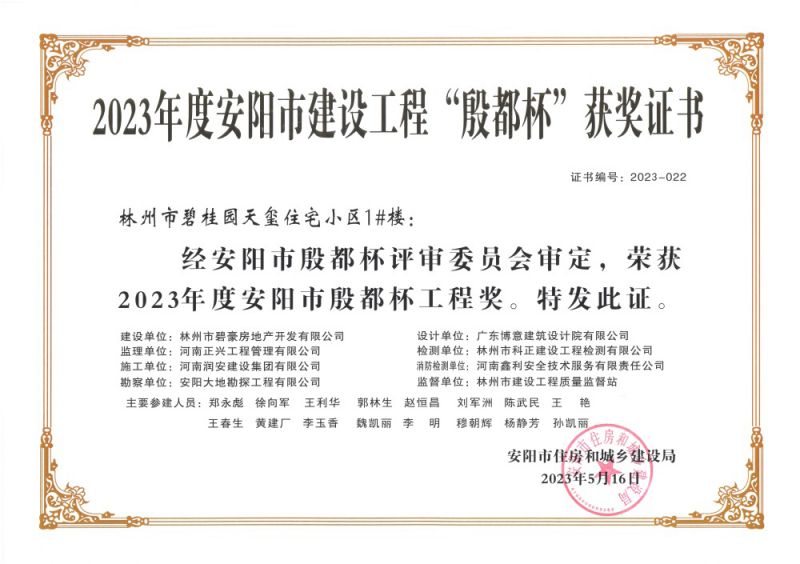 2023年度安陽(yáng)市建設工程“殷都杯”獲獎證書(shū)-1#